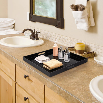 18×18 inches Oversized Black Acrylic Ottoman Tray Extra Large Decorative Tray Spill-Proof Serving Trays with Handles King-Size Safe Edge Organizer for Coffee Table Countertop Breakfast