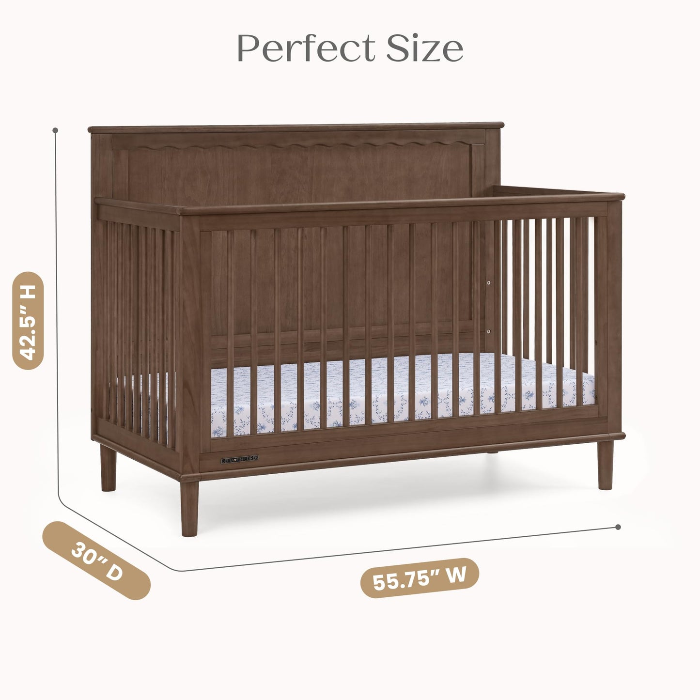 Delta Children Penelope 6-in-1 Convertible Crib - Greenguard Gold Certified, Teak Brown
