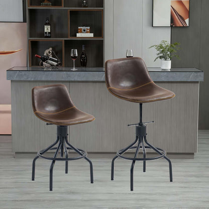 CHIDOCHILO Bar Stools Set of 3, Adjustable Armless Kitchen Island Barstools with Back 26 Inch Swivel Faux Leather Industrial Counter Height Bar Chairs for Dining Room Home Bar D087-Brown-3