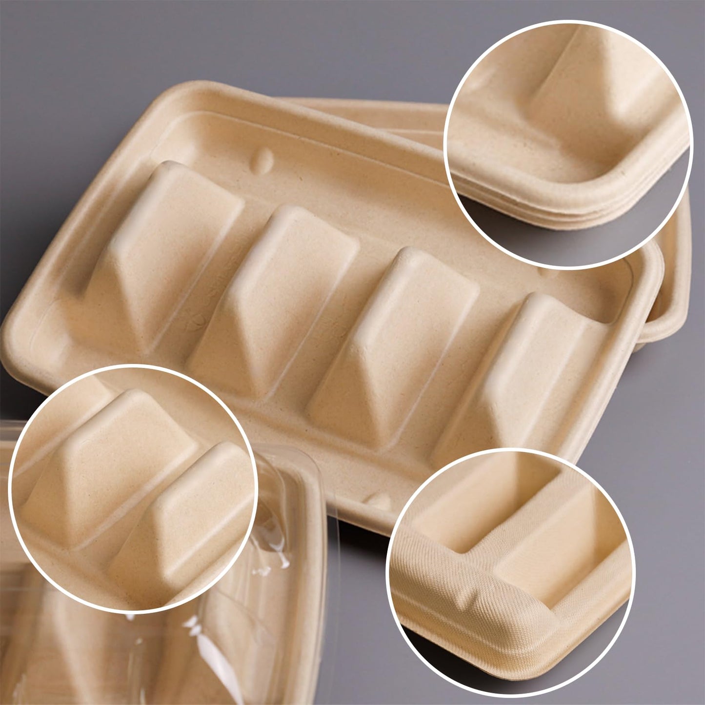 Hyuetrsa 50 Pcs Disposable Taco Holder for Party, 3 Compartments Paper Taco Tray Holder, Disposable Taco Plates with Dividers Taco Stand for Taco Tuesday Lazy Susan Taco Bar