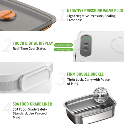 AmaCielo Cordless Electric Lunch Box, 14000mAh Rechargeable Heating Lunch Box with Large Bag for Adults, 1L Portable Self-Heating Food Warmer for Work, Office, Car, Travel, Picnic & Outdoor
