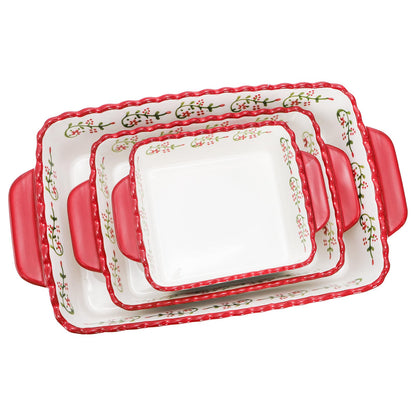 Coloch 3 Pack Ceramic Baking Dishes, Rectangular Bakeware Set Hand-painted Lasagna Pan Porcelain Serving Bakeware for Pasta, Chicken, Kitchen, Banquet, Microwave and Dishwasher Safe