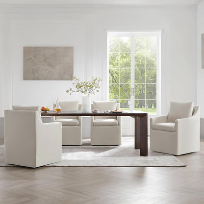 KISLOT Upholstered Dining Chairs Set of 2, Washable Cover Modren Deskchair with 4 Casters & Hidden Storage for Dining Room, Living Room, Home Office, Flax Beige, 2 Box