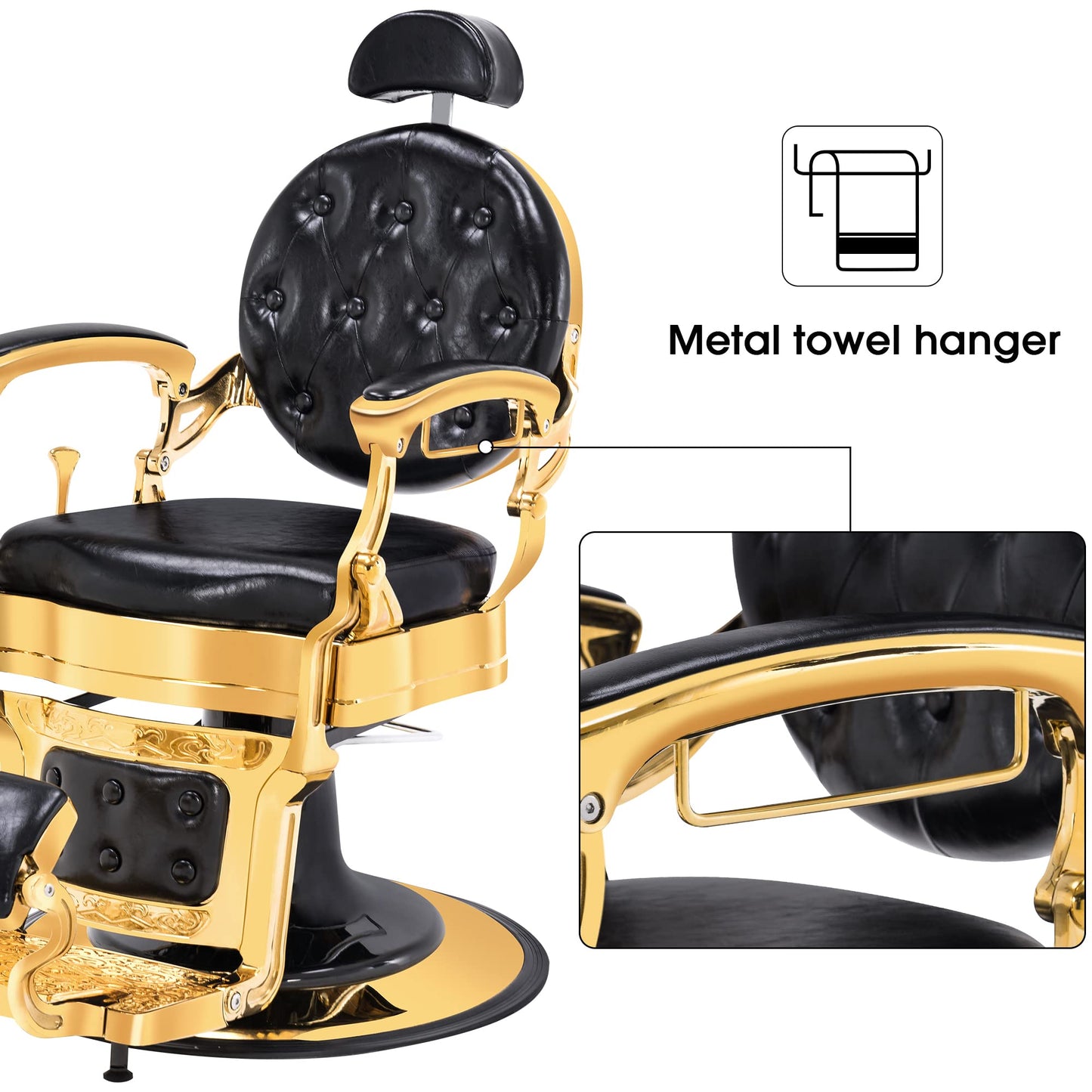 BarberPub Heavy Duty Metal Vintage Barber Chair All Purpose Hydraulic Recline Salon Beauty Spa Chair Styling Equipment 2933 (Gold)