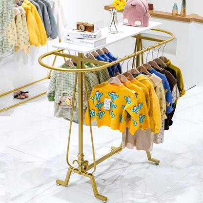 SPTZQURY Round Clothing Rack, Commercial Floor Standing Clothes Hanging Rack, Oval Iron Clothing Hanging Rack, for Bedrooms Hanging Apparel, Boutiques Display, Laundry Room (Gold)