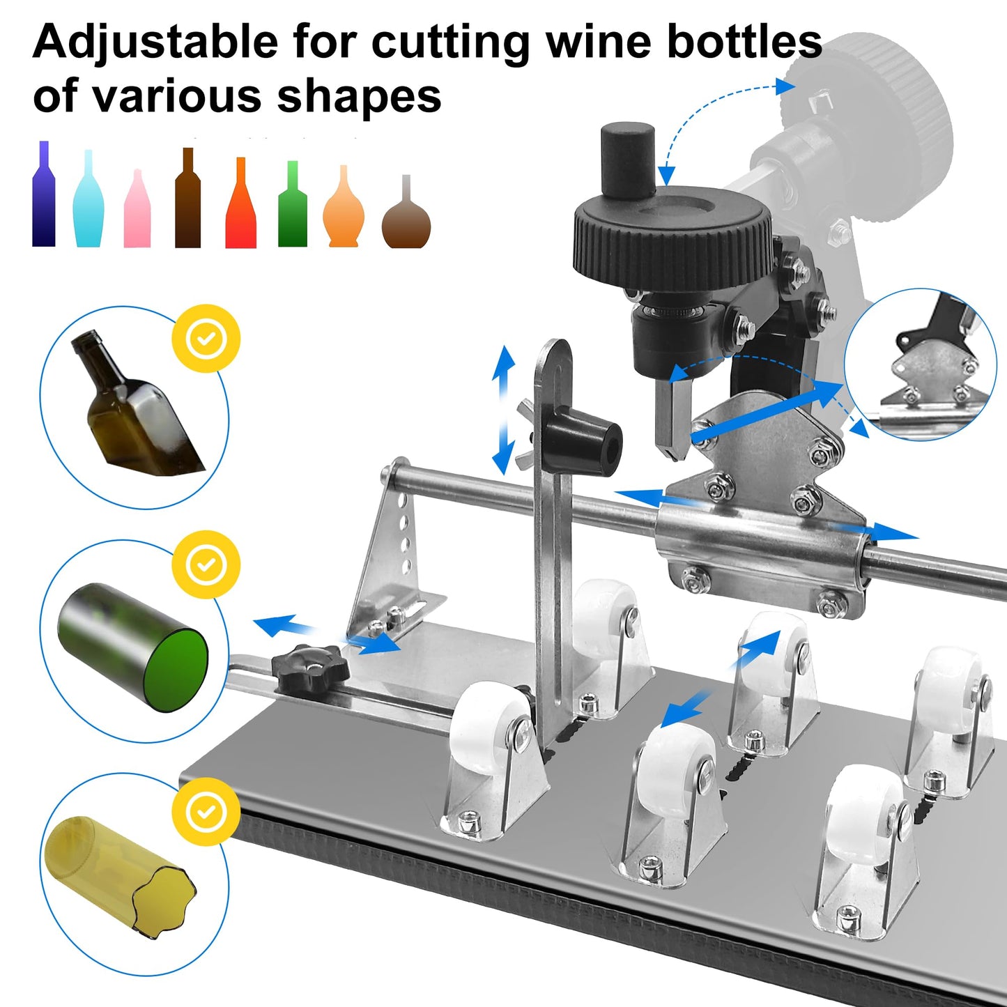 Smasener Wine Bottle Cutter,Glass Bottle Cutter Set, Wine Bottle Cutter Tools, Curved Glass Cutting Tool for Round and Square Bottles, [Stainless Steel 201]Bottle DIY Craft Kit