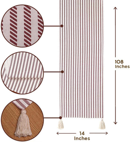 Folkulture 72 inches Long Fall Table Runner, 100% Cotton for Fall Decor or Boho Decor, Table Runners with Tassles for