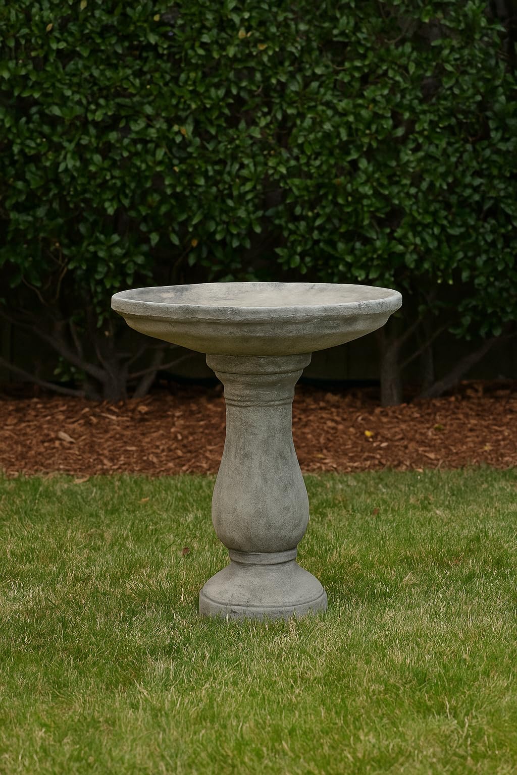 Solid Rock Stoneworks Classic Oval Concrete Birdbath – 24” Tall Outdoor Garden Accent – Heavy-Duty Handcrafted Cement Bird Bath – Weather Resistant Yard Décor – Made in USA- PreAged