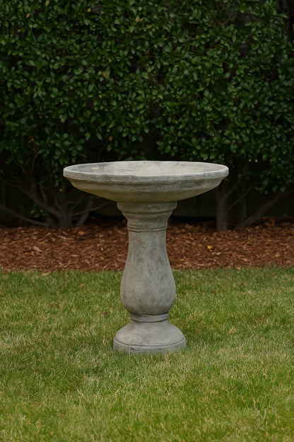 Solid Rock Stoneworks Classic Oval Concrete Birdbath – 24” Tall Outdoor Garden Accent – Heavy-Duty Handcrafted Cement Bird Bath – Weather Resistant Yard Décor – Made in USA- PreAged