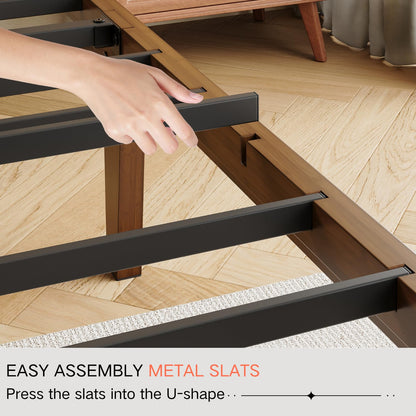 Cleaniago 14 Inch High Solid Bamboo Wood Queen Bed Frame with Headboard, Heavy Duty Steel Slat Support, No Box Spring Needed, Easy Assembly