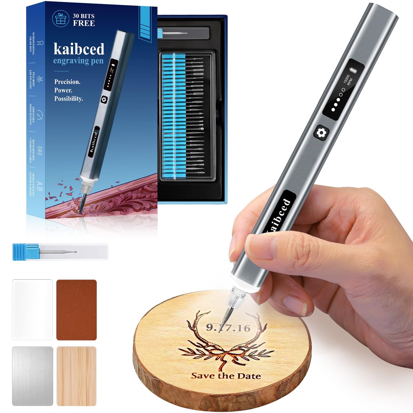 Engraving Pen, Ultimate Cordless Engraving Pen for Artists & DIYers - Engrave 60+ Surfaces - Beginner Friendly- 30 Bits & Mastery Guide (Pewter)