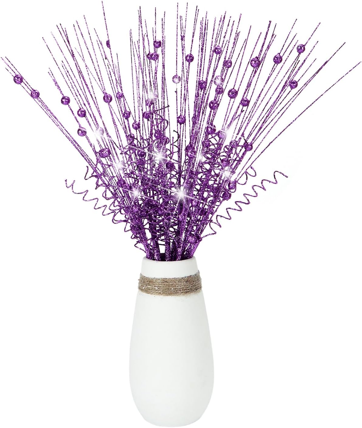 Kesywale 16Pcs 17" (16, Glitter Christmas Tree Picks Curly Sprays Sparkle Artificial Berry Stems Twigs Ting Branches