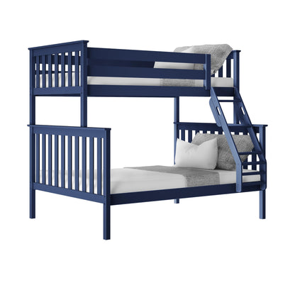 Max & Lily Bunk Bed Twin Over Full Size with Ladder, Solid Wood Platform Bed Frame with Ladder for Kids, 14" Safety Guardrails, Easy Assembly, No Box Spring Needed, Blue