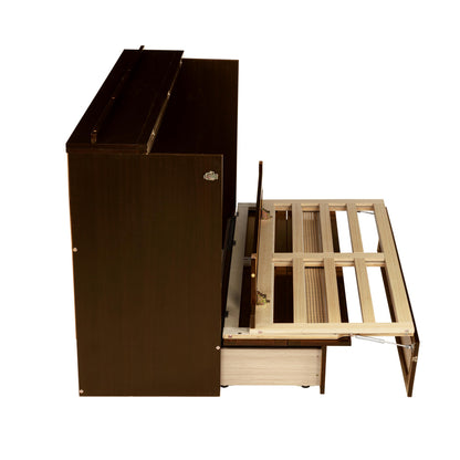 Queen Size Murphy Bed Cabinet with Rattan Panel,Pine Wood Cabinet Bed with Storage Drawer,Space-Saving Foldable Beds with Integrated Platform,Convertible Guest Beds for Bedroom Living Room,Walnut