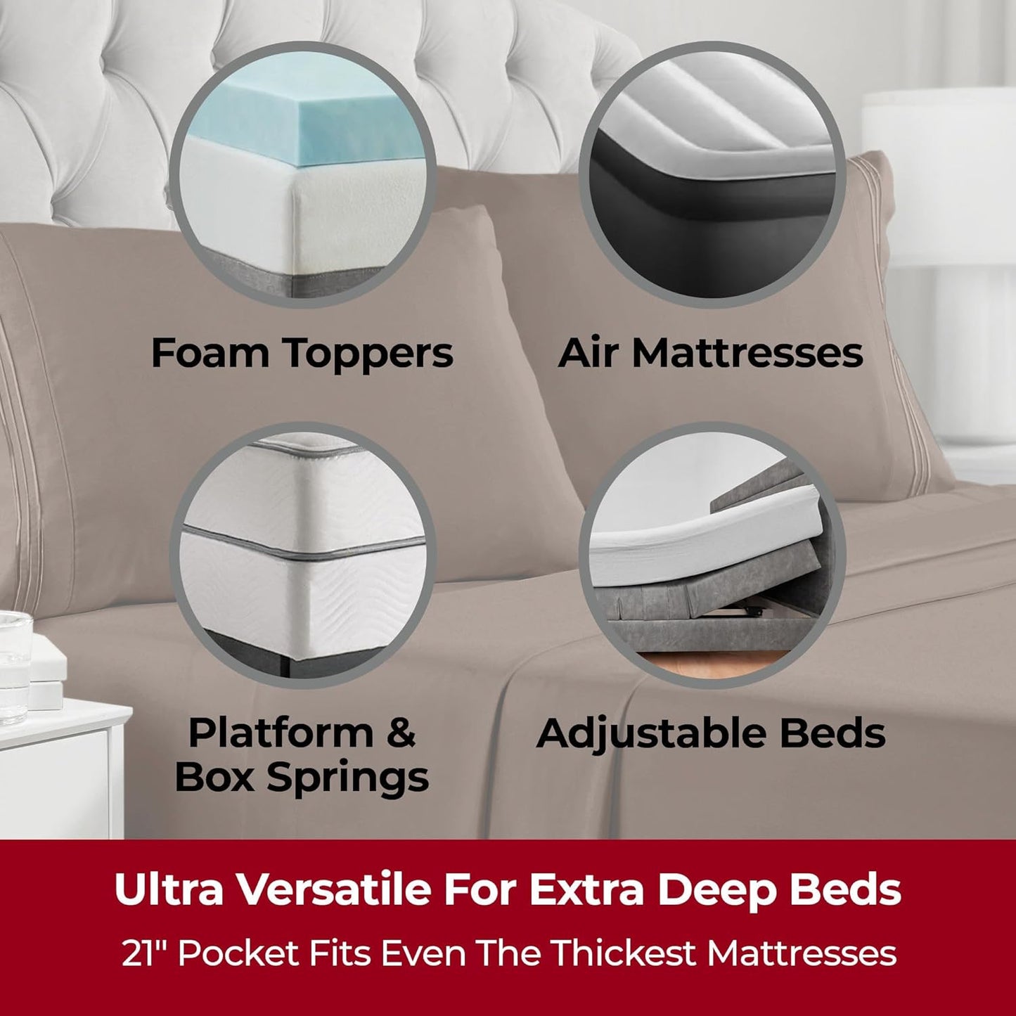 Mellanni Extra Deep Split King Sheets - Hotel Luxury, Ultra Soft & Cooling Bedding - 5 PC Set in Brown