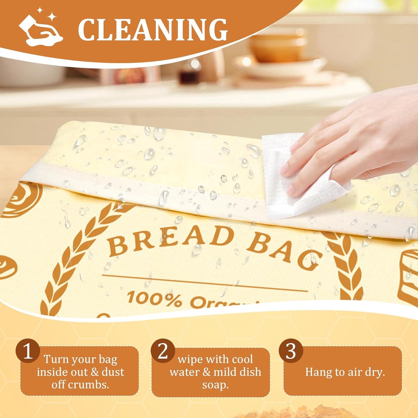2 Pack Beeswax Bread Bags for Sourdough & Homemade Bread - Natural Cotton Sourdough Reusable Beeswax Food Storage Bag
