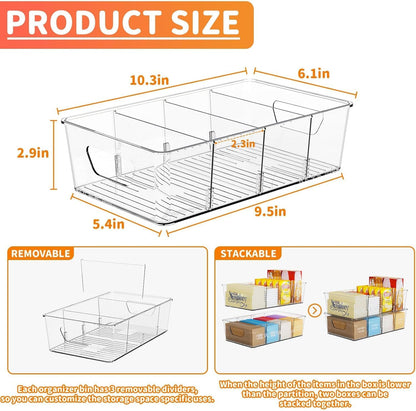 Yieach 8 Pack Stackable Snack Organizer for Pantry Shelf,Clear Pantry Organizers and Storage Bins