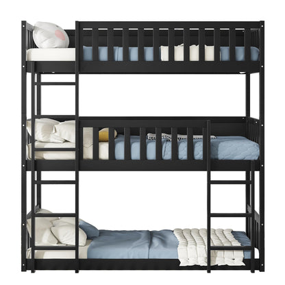 Solid Wood Triple Bunk Bed for 3 Kids, 3 Bed Bunk Beds with Two Built-in Ladders,Twin Over Twin Over Twin Triple Bunk Bed,Detachable Triple Bunk Beds Twin Size,Black