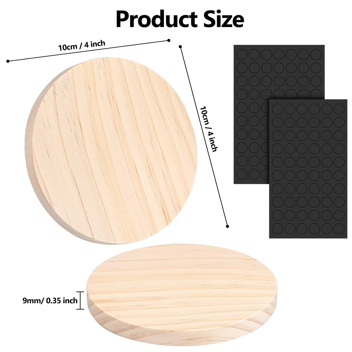 Adrattnay 64Pcs Unfinished Wood Coasters, 4" Round Wooden Coasters Tabletop Protection with Non-Slip Dot for Drinks, 9mm Blank Wood Coasters Bulk for Laser Engraving Painting Wood Burning Crafts