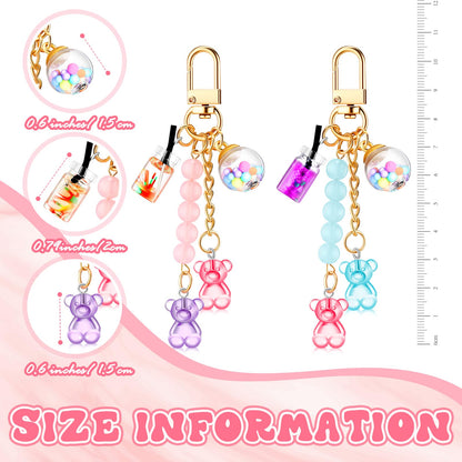 Ecally 12 Cute Resin Bear Keychain Macaron Bear Keychains Candy Pendant Jewelry Gift Bag Key Ring Accessories for Girl Women (Blue Pink,Purple Pink)