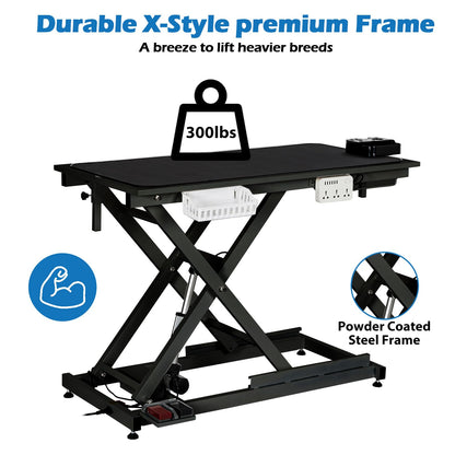 GarveeTech 50" Dog Grooming Table, Electric Hydraulic Grooming Table for Large Dogs or Small Dogs, Aluminium Overhead Arm, Anti Slip Tabletop, 6 USB Ports, Home & Salon Use, Max Capacity 330Lb, Black