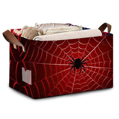 Red Spider Web Pattern Collapsible Box - 17x11.5x10.5 Inch Foldable Organizer for Seasonal Decor, Closet, Under Bed,Halloween Decor, Gothic Storage - Space-Saving Single Pack