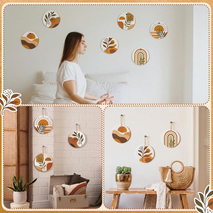 6 Pcs Boho Paint by Numbers Kit Wooden Framed Mini Paint by Numbers for Adults 5.9'' Hanging Canvas Acrylic Round Oil Painting Art Small DIY Craft for Home Wall Decor, Stress Relief, Birthday Gift
