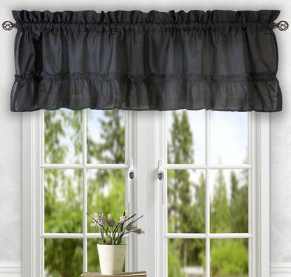 Ellis Curtain Stacey Sheer Tailored Tier Pair Curtains, 56" x 30", Black