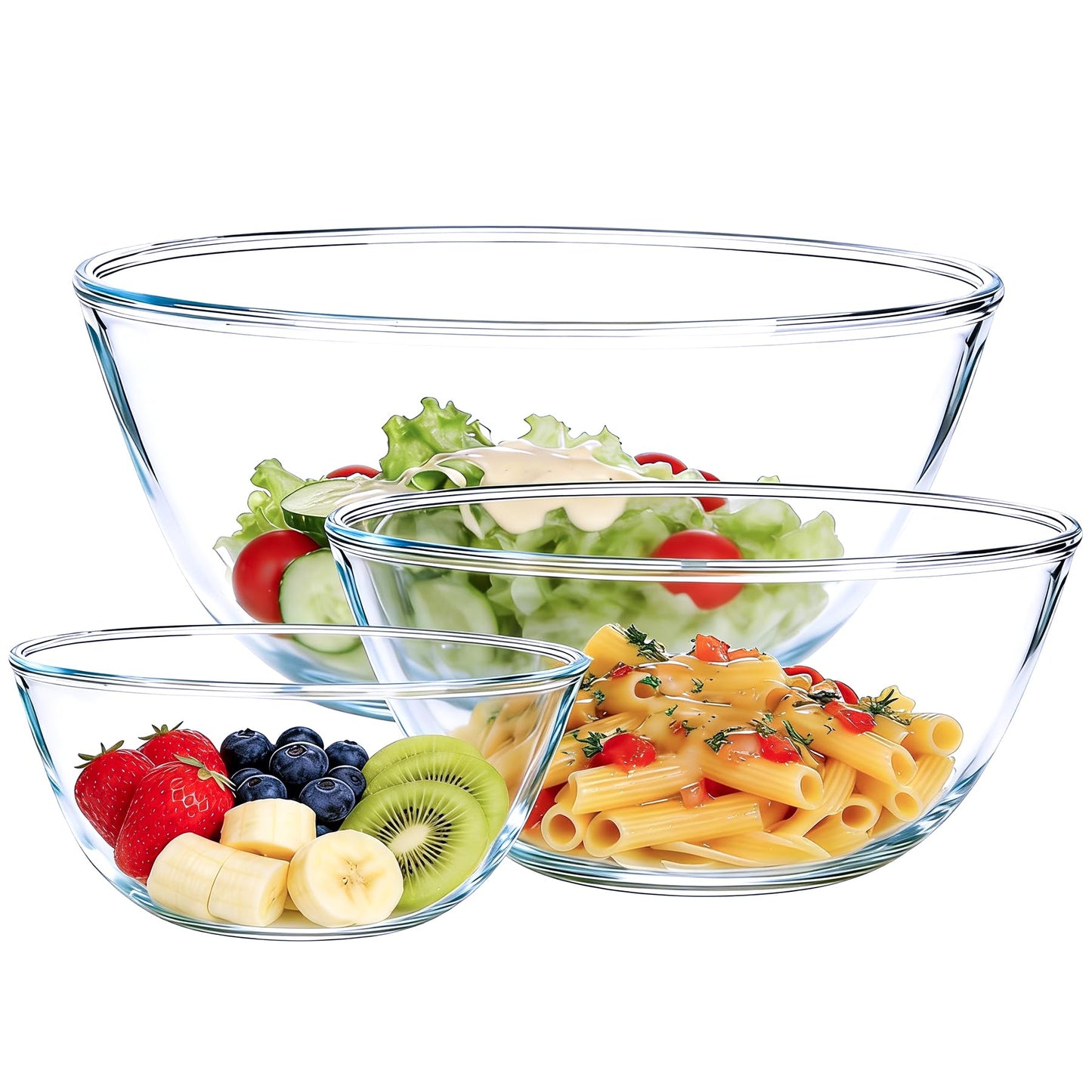 Vitrignis Glass Mixing Bowl Set Of 3（1.1qt 2.8qt 4.7qt）- Large High Brosilicate Mixing Bowls For Kitchen Prepping Serving And Storage - Microwave Dishwasher Oven Safe