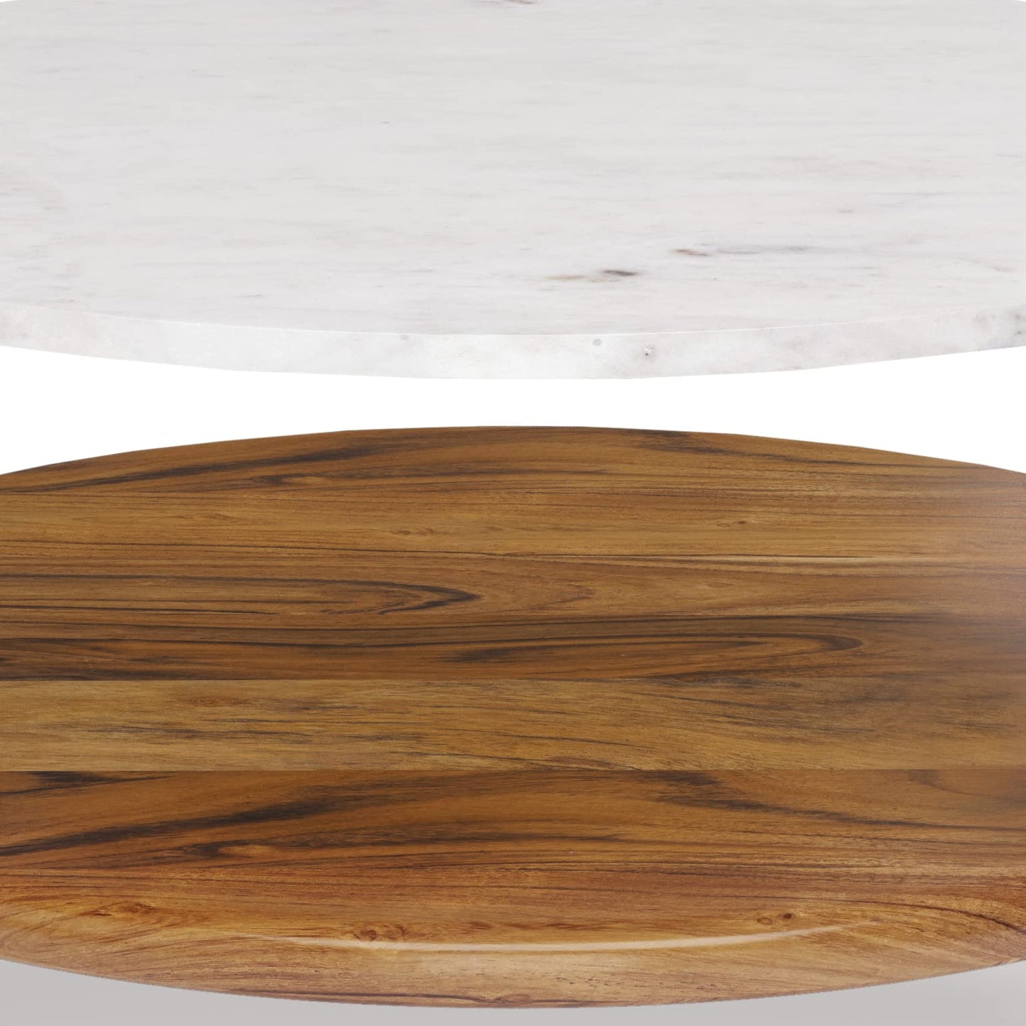 SIMPLIHOME Wagner Coffee Table - 30 inch Wide Solid Acacia Wood and Genuine Marble Round Living Room Table in White and Natural, Mid-Century Modern Table for Family Room with Gold Metal Base and Legs