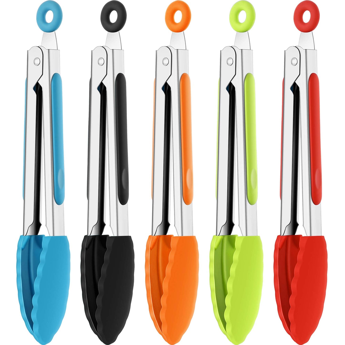 Mudder 5 Pack Mini Kitchen Tongs 7 Inch Silicone Tongs for Cooking Serving BBQ, Small Stainless Steel Food Tong with Silicone Tips for Salad, Bread, Buffet, Party & Kitchen Use(Multi)