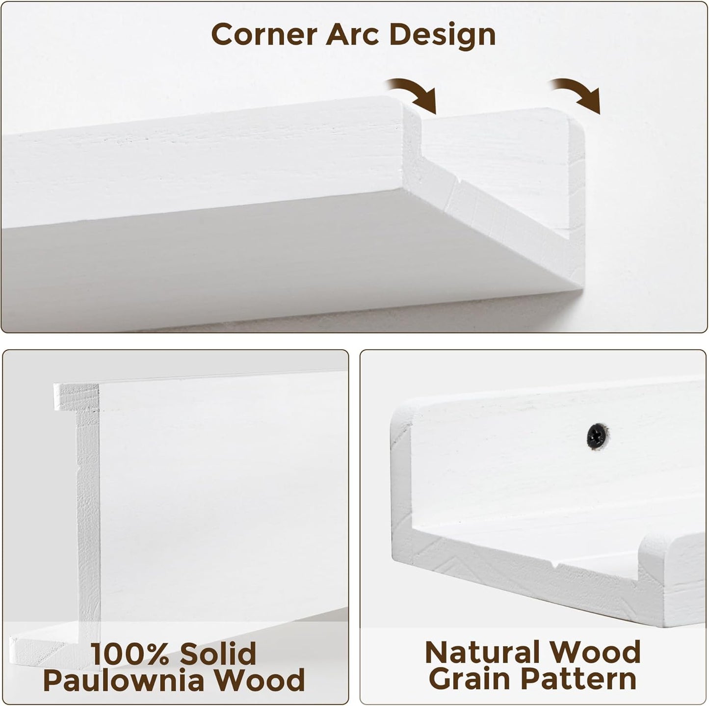 16 inch Set 3, Floating Shelves for Wall, Solid Wood Picture Ledge Shelf for Wall Storage, Nursery Book Shelves