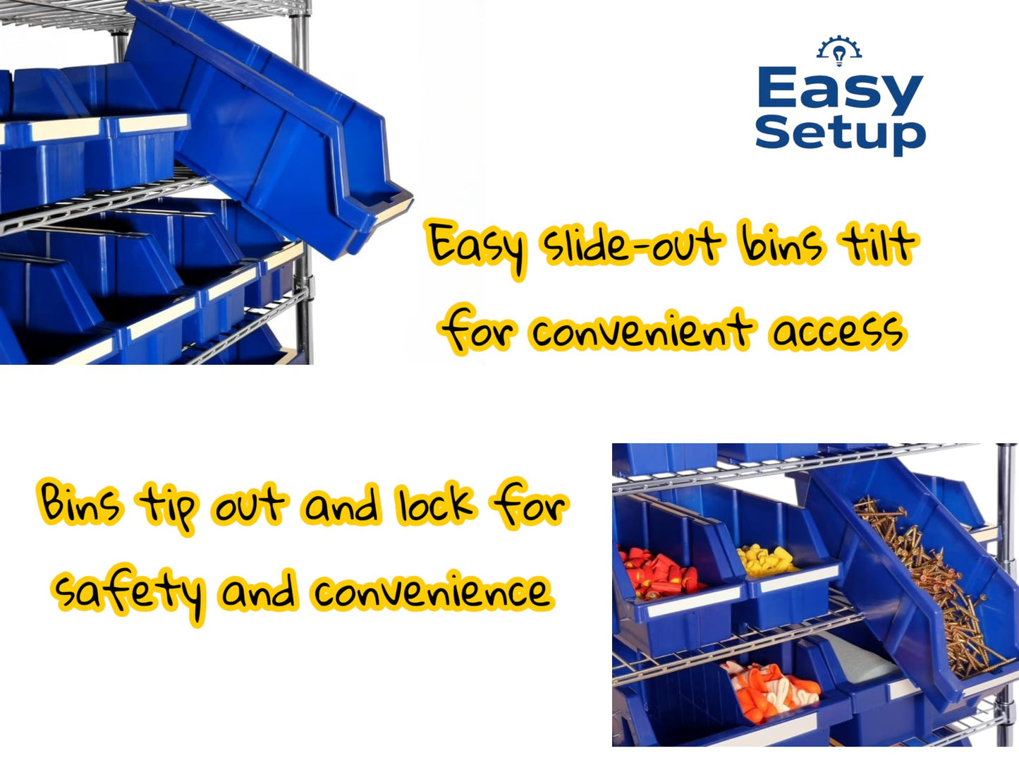 24-Bin Rolling Rack, Mobile Wire Shelving Unit with Blue Storage Bins, 8-Tier Chrome Cart, 36" W x 14.25" D x 63.5" H