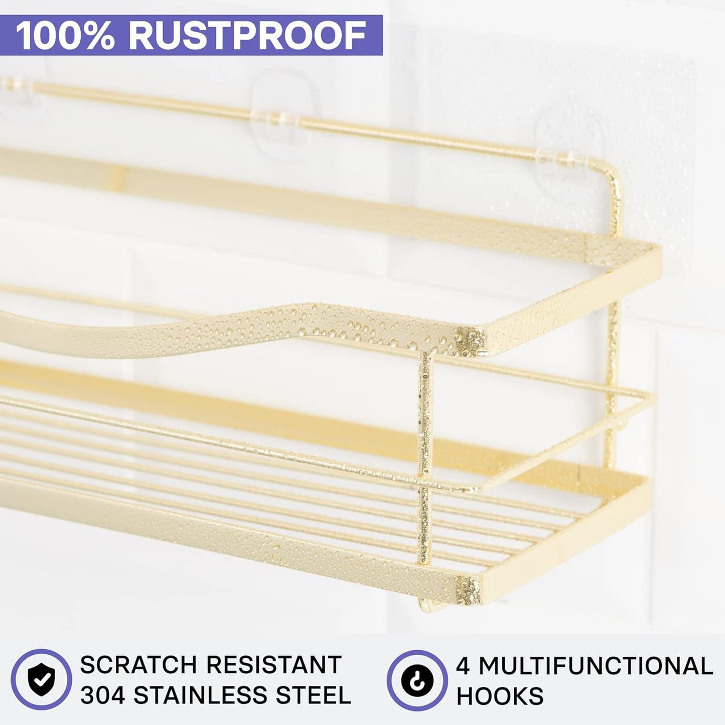 KINCMAX Premium Shower Caddy, 2-Pack Self Adhesive Wall Shower Organizer, Rustproof Stainless Steel Shower Storage Rack