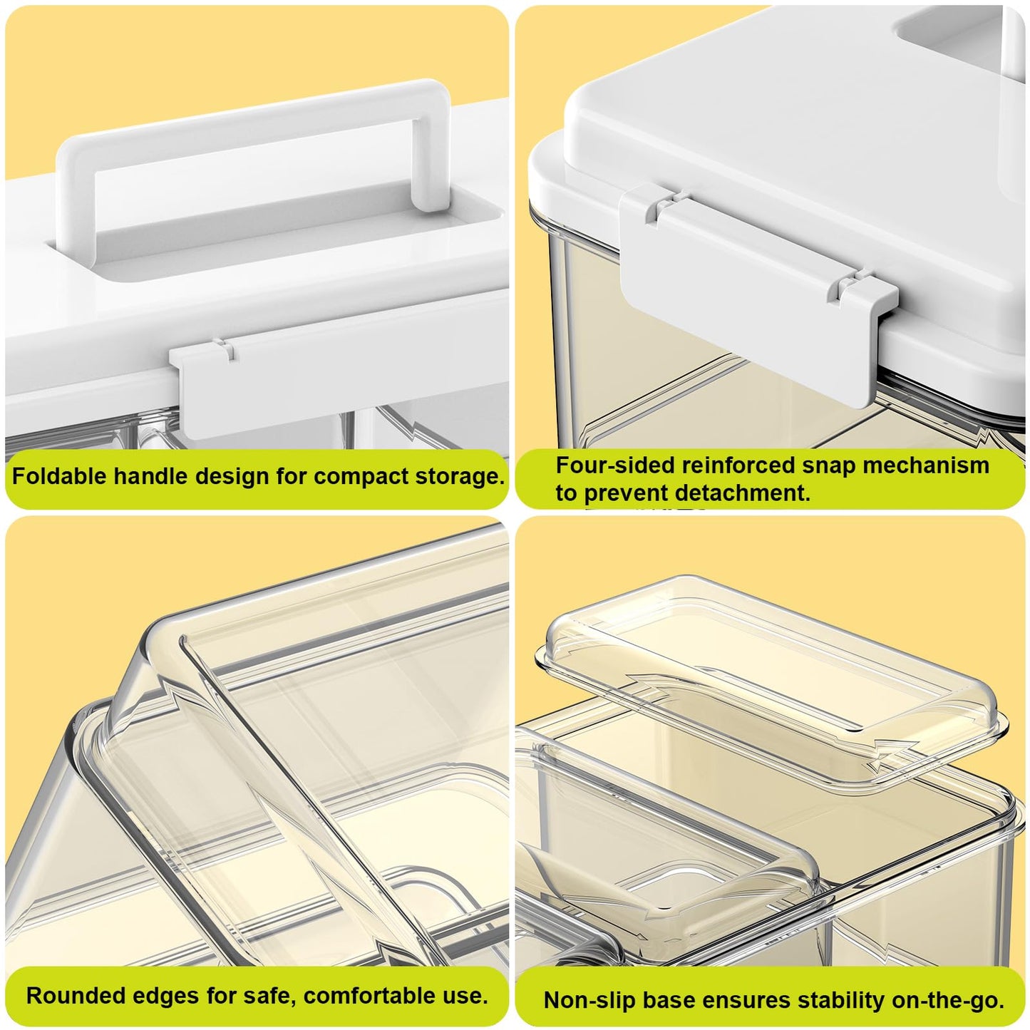 Palksky Snackle Box Container with Ice Pack, Travel Snack Container with Handle, Chilled Portable Divided Serving Tray with Lid, 4 Compartment Snack Box for Fruits,Veggies,Snacks,Keep Food Cold