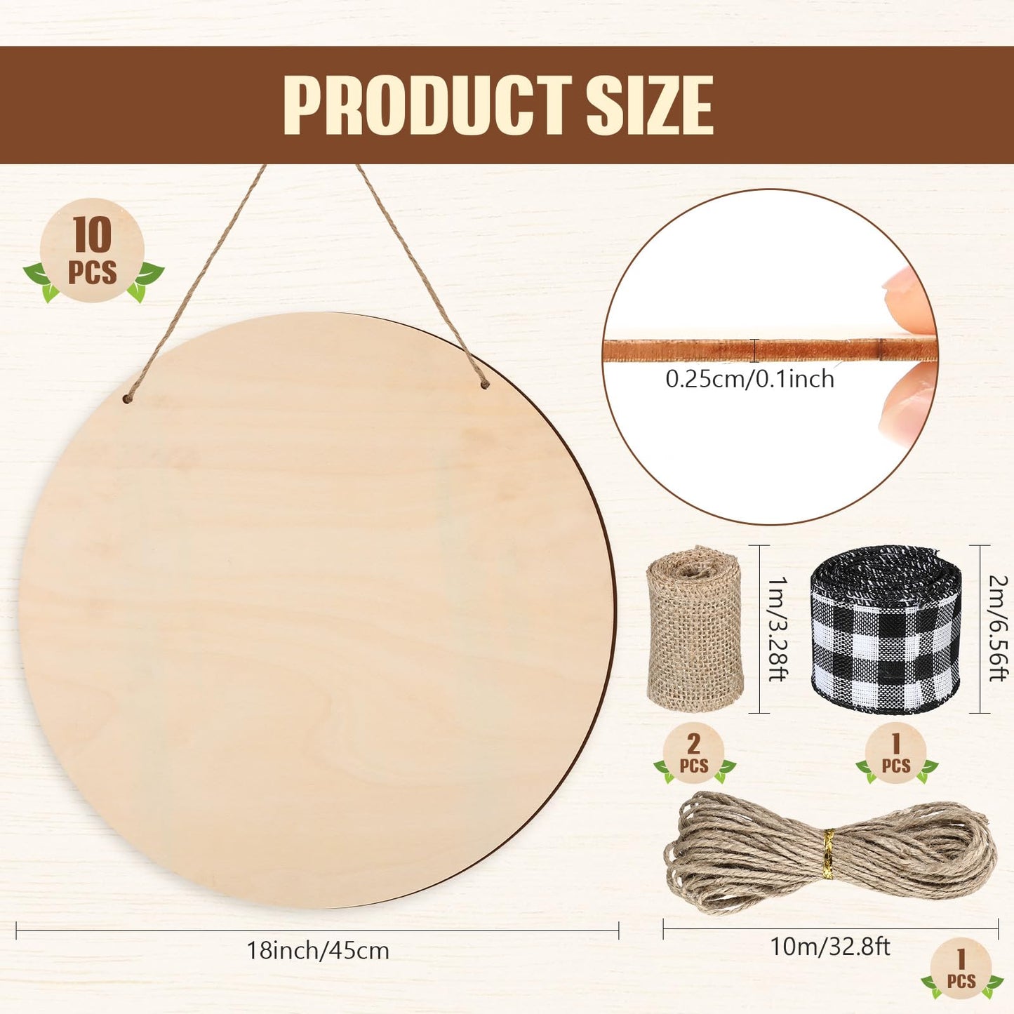 Suzile 10 Pcs 18 Inch Round Wood Circles for Crafts Unfinished Wooden Blank Signs Wood Circles for Craft Round Wood Disc for DIY Valentines Gift for Home Decor Painting