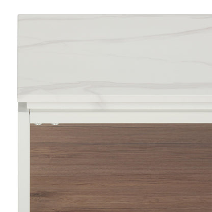 SAFAVIEH Home Collection - Aurelian White Faux Marble Rectangular Coffee Table with Lower Wood Shelf, Modern Design (COF7016A)