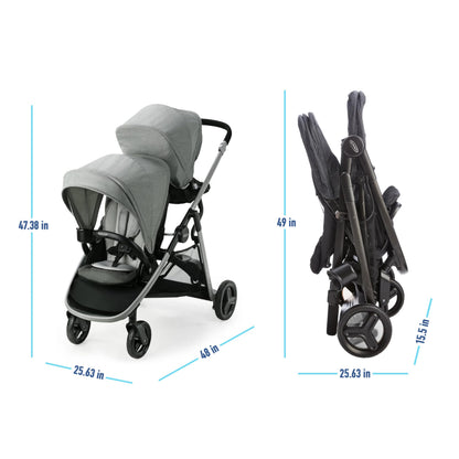 Graco Ready2Grow LX 2.0 Double Stroller, Twin Baby Stroller Features Bench Seat and Standing Platform Options, Compact Fold Perfect for Baby Travel, Clark