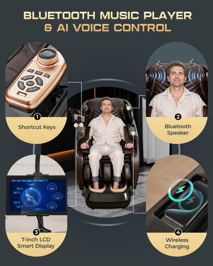 4D Massage Chairs Full Body,Zero Gravity SL-Track Shiatsu Massage Chair Recliner,Core Heating,20 Massage Techniques,Deep Yoga Stretch,Foot Rollers, Ai Voice,Touch Screen,Wireless Charging