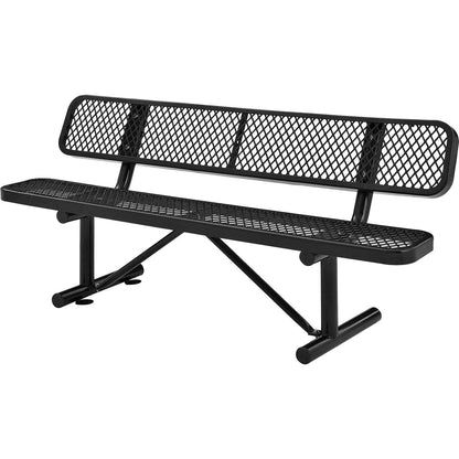 Global Industrial 6'L Heavy Duty Expanded Metal Mesh Bench with Backrest with Steel Frame, Portable Outdoor Bench, 1000 lbs Capacity, Black, 72" L x 24" W x 33" H