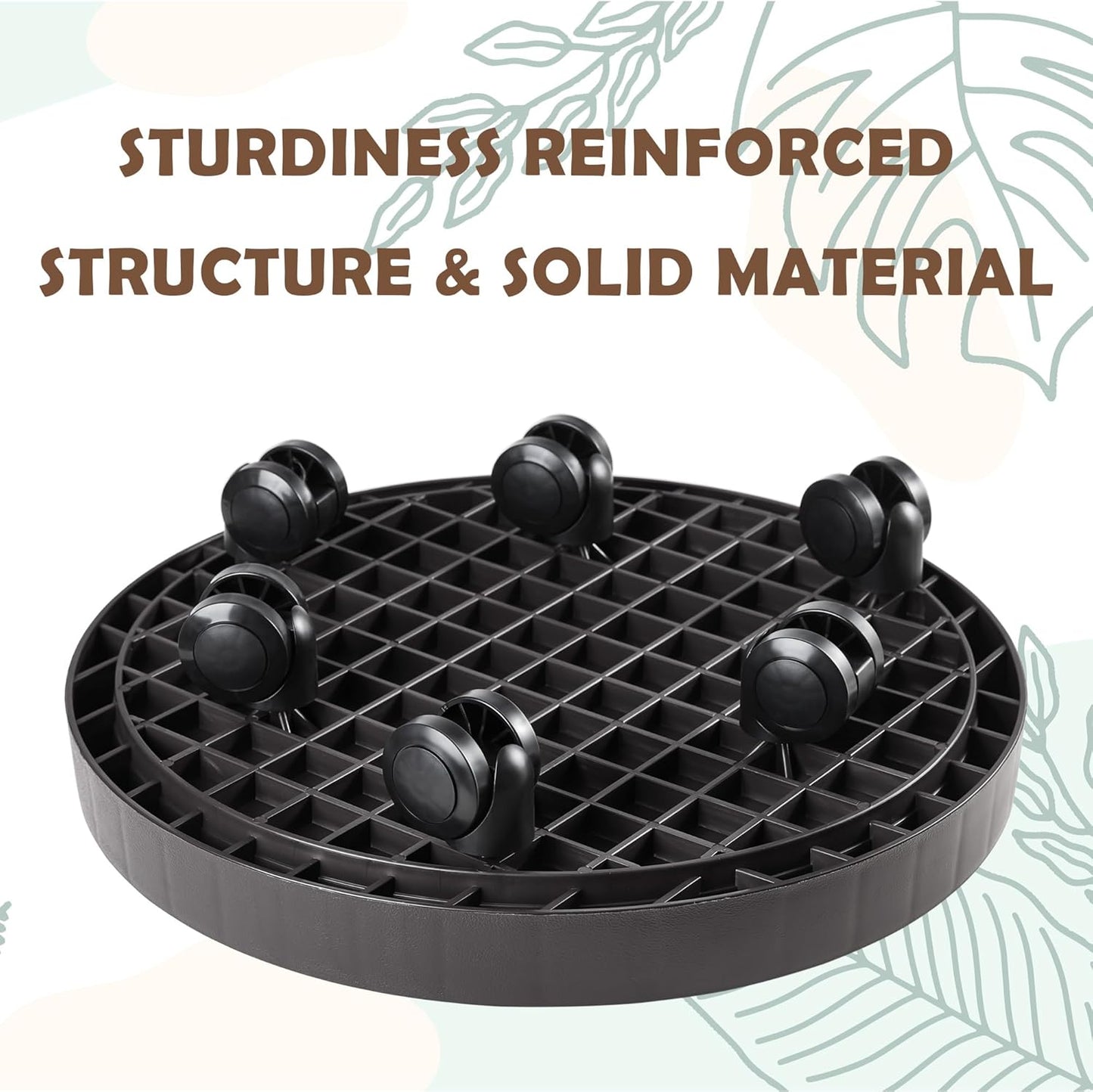 11 Inch Planter Caddies Rolling Saucer Caddy with Wheels, Heavy Duty Wheeled Stand for Potted Plant, Round Coaster