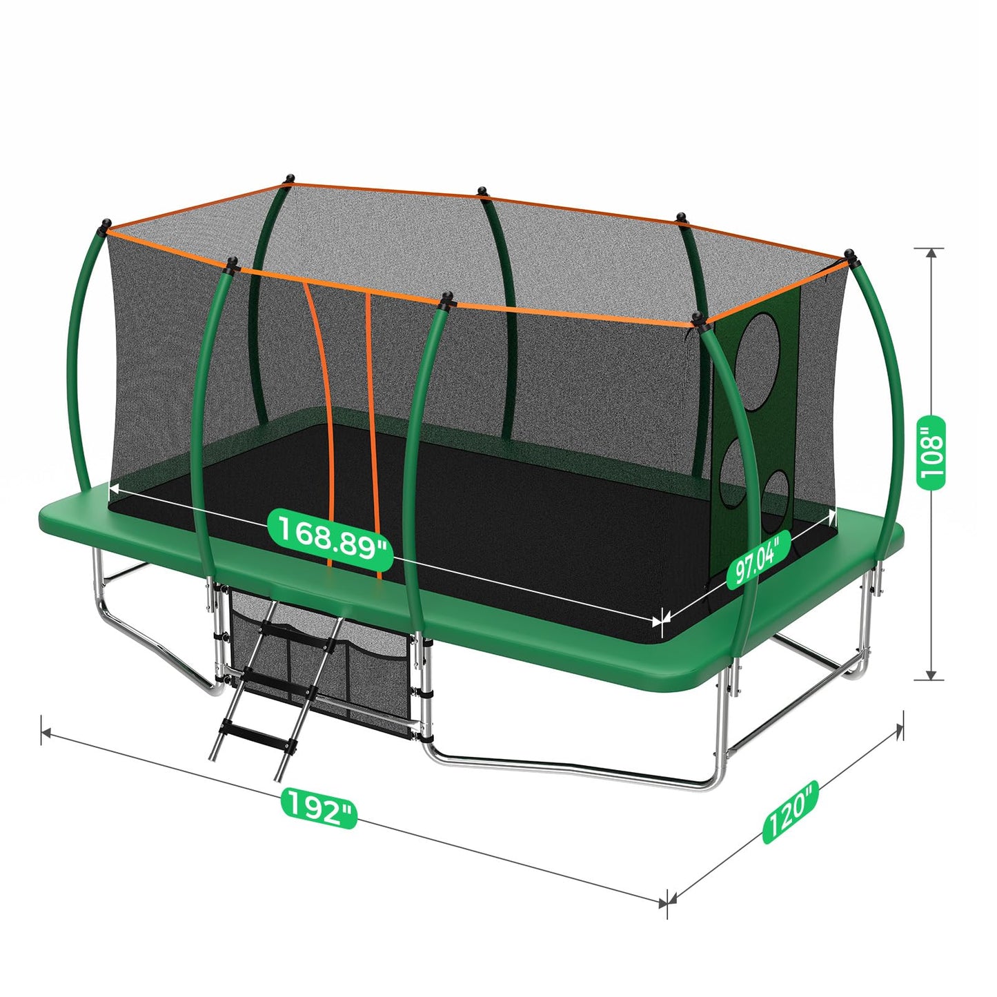 Lyromix 16FT Outdoor Rectangle Trampoline for Kids and Adults, Rectangular Trampoline with Curved Poles, Pumpkin Trampolin with Light, Sprinkler, Soccer and Storage Bag