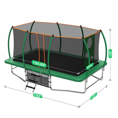 Lyromix 16FT Outdoor Rectangle Trampoline for Kids and Adults, Rectangular Trampoline with Curved Poles, Pumpkin Trampolin with Light, Sprinkler, Soccer and Storage Bag