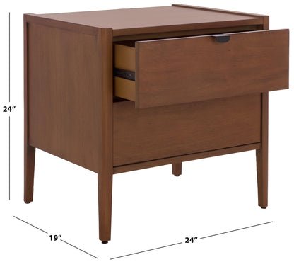 SAFAVIEH Couture Collection - Mayalyn Walnut & Black Wood 2 Drawer Nightstand, Modern Bedside Table with Storage, Fully Assembled Bedroom Furniture (SFV7722A)