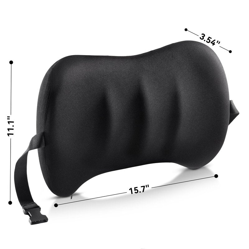 Lumbar Support Pillow for Car Seat and Office Chair, Memory Foam Back Cushion with Breathable Cover and Adjustable Straps for Driving, Ergonomic Orthopedic Back Rest Lower Back Support, Black