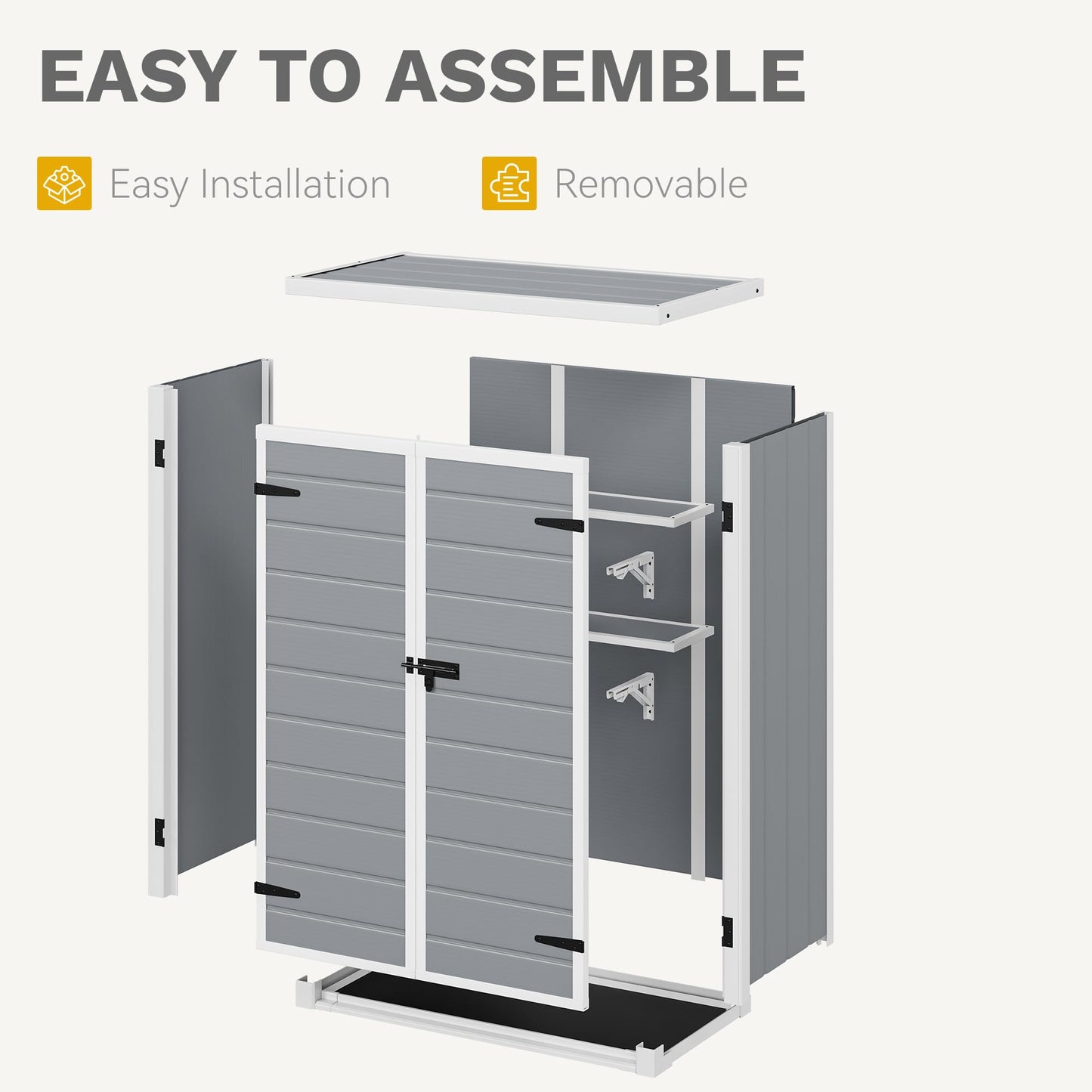 DWVO 50 Cuft Outdoor Tall Storage Shed with 2 Shelves, 4.3x2x5.5ft Vertical Tool Shed with Floor & Lockable Doors, Sturdy Double-Wall Plastic Cabinet for Garbage Cans and Garden Equipment (Gray)