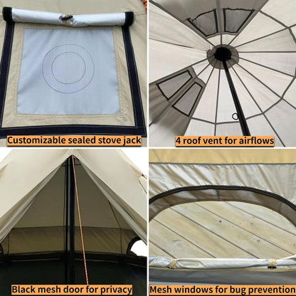 DANCHEL OUTDOOR B2 Portable Yurt with Sun Shelter for All Year Living, 4 Season Bell Tent 4 Person Family Camping Glamping Party 300D Oxford Khaki,4m/13ft