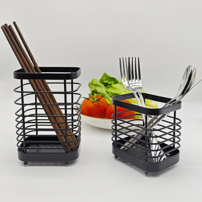 Cutlery Drainer, Stainless Steel Utensil Holder Sink Caddy, Rust Proof Kitchen Sink Organizer for Counter (Black)