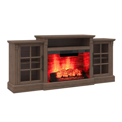 AMERLIFE 70" Farmhouse Fireplace TV Stand for TVs up to 80", Media Console with Storage Cabinets & Adjustable Shelves, Entertainment Center with 28" Electric Fireplace for Living Room, Rustic Brown
