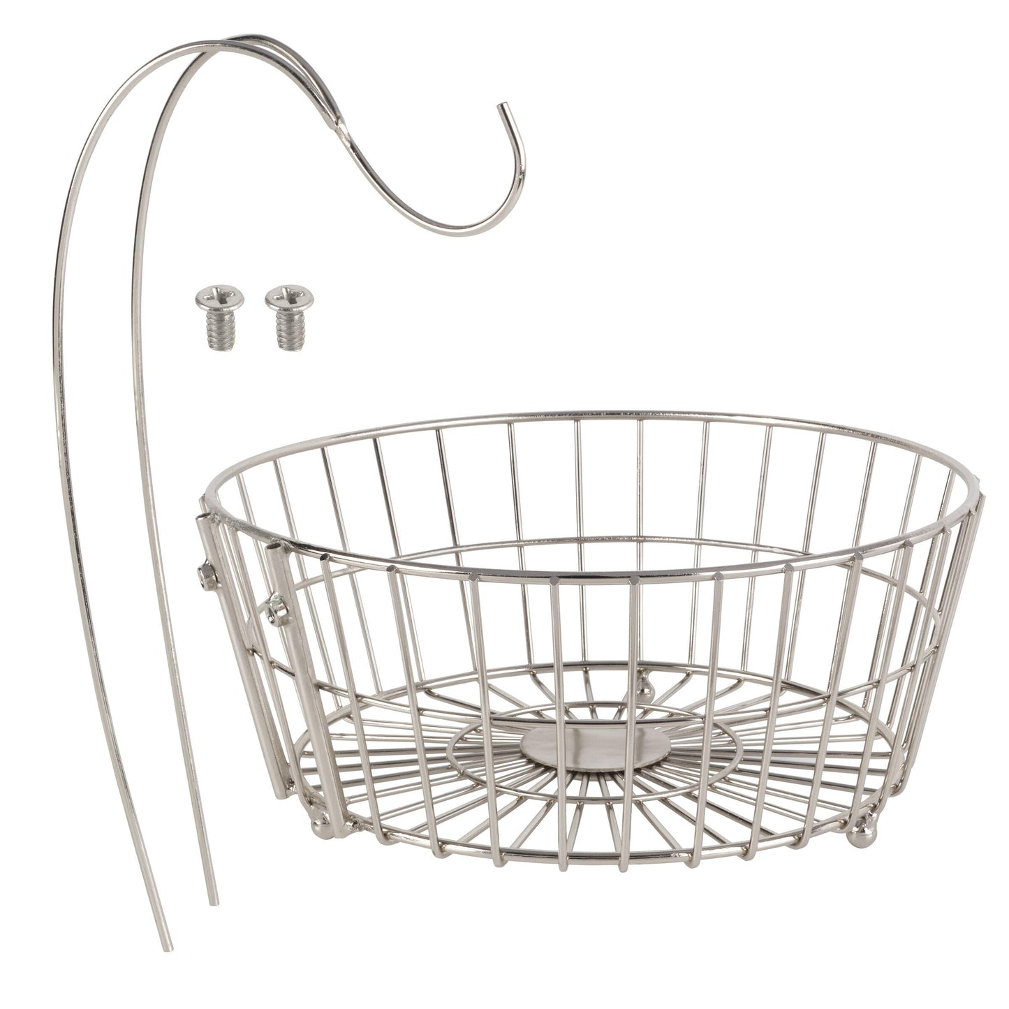Gourmet Basics by Mikasa Geneva Countertop Fruit Basket with Banana Hanger – Nickel-Finish Metal Storage Stand for Kitchen Countertop Organization